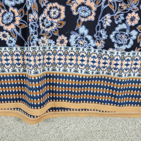 MSK Womens Dress Medium Blue Floral V-neck Baloon Sleeve Lace Trim Shift Midi - Picture 4 of 16